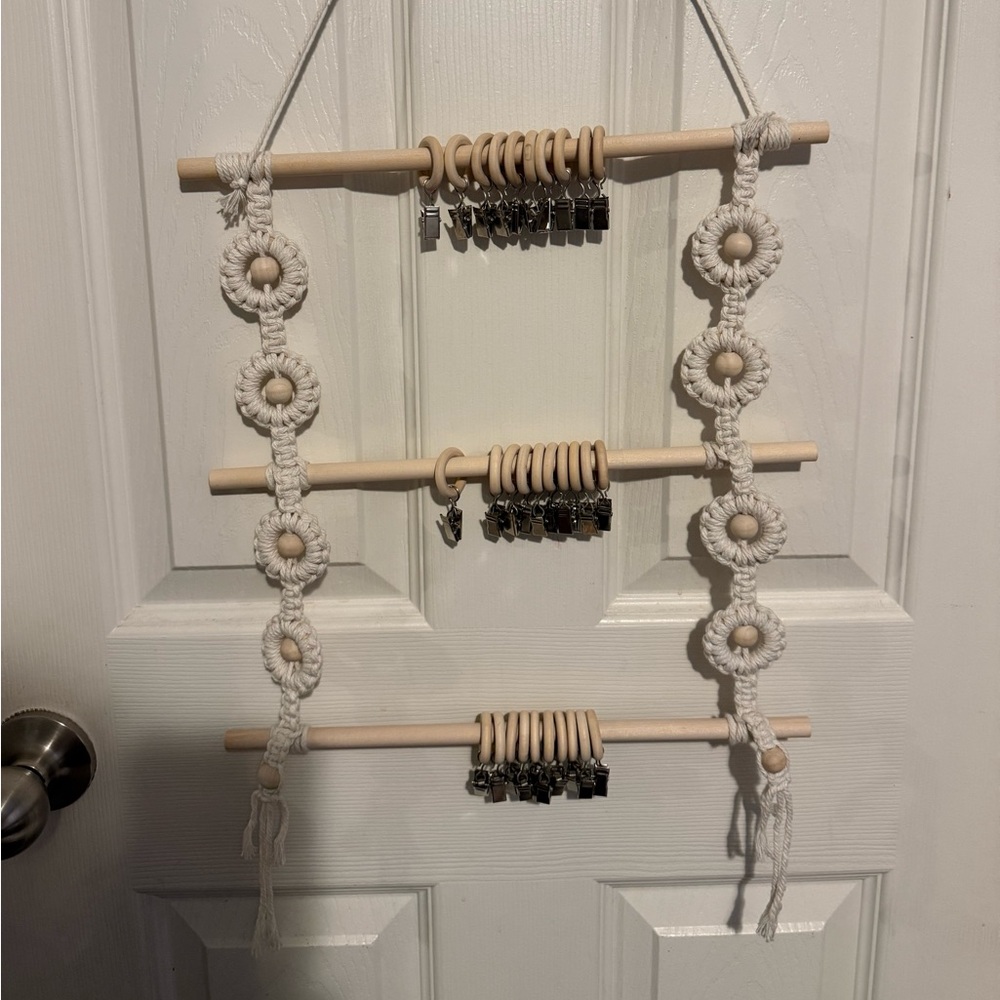 Macrame Bow Organizer with Wooden Rods